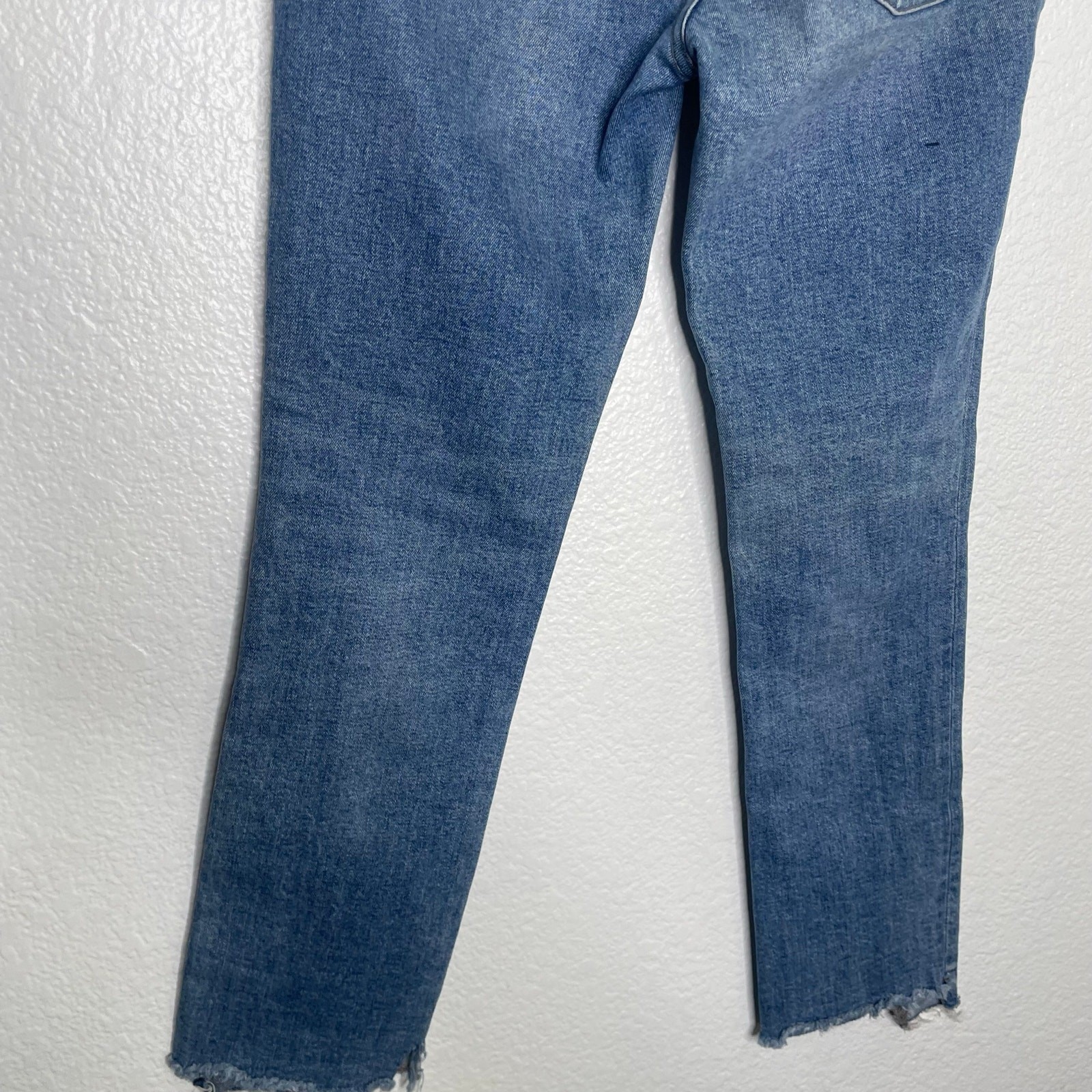 DL1961 Mara Straight Ankle Jeans Two Tone Colorblock Raw Hem Blue Size 26