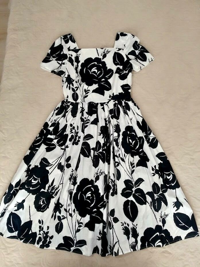 🆓US🛃 FW2015 Dolce&Gabbana black roses floral printed cotton dress IT 42