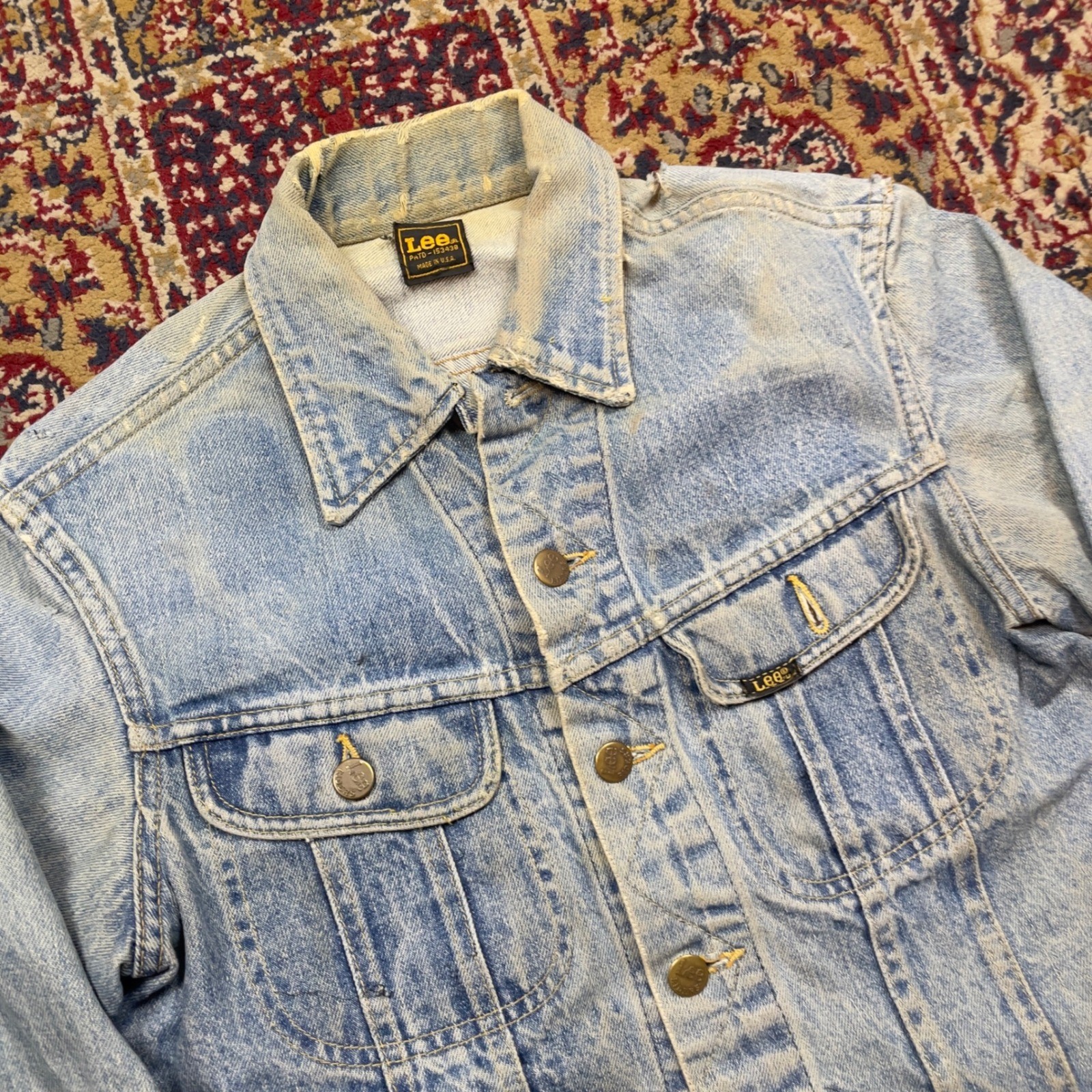 VTG 70s Lee Riders 101-J Cowboy Denim Jacket USA Faded Distressed Union M 19×20