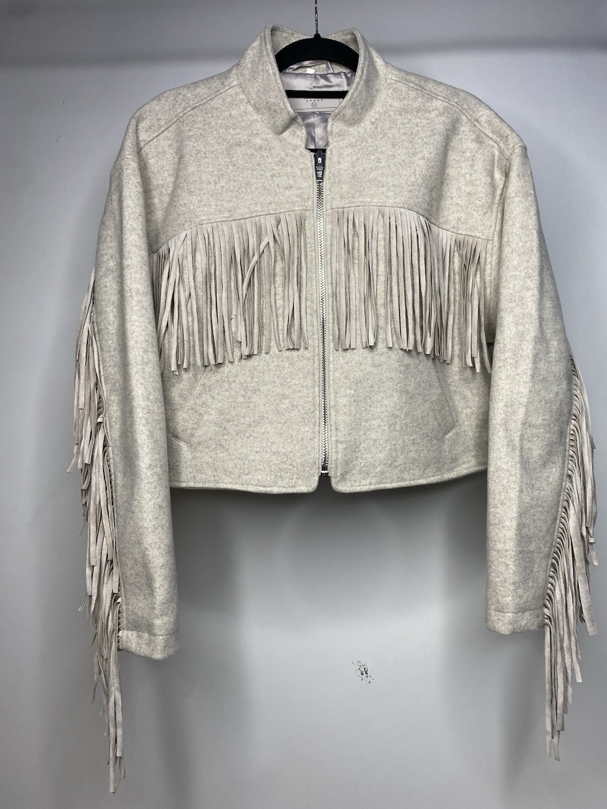 BLANK NYC Fringe Bomber Jacket Women’s Medium Beige Boho Western Rodeo Festival