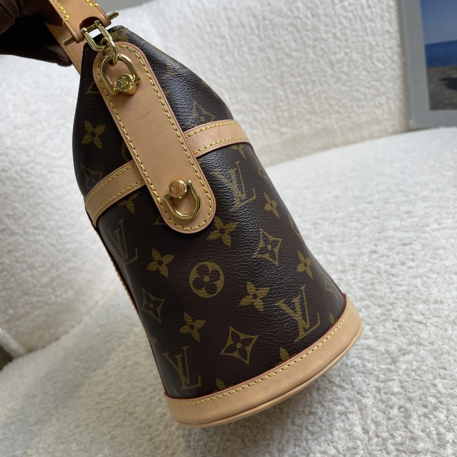 Louis Vuitton Duffle Monogram Bag Brown Leather Strap