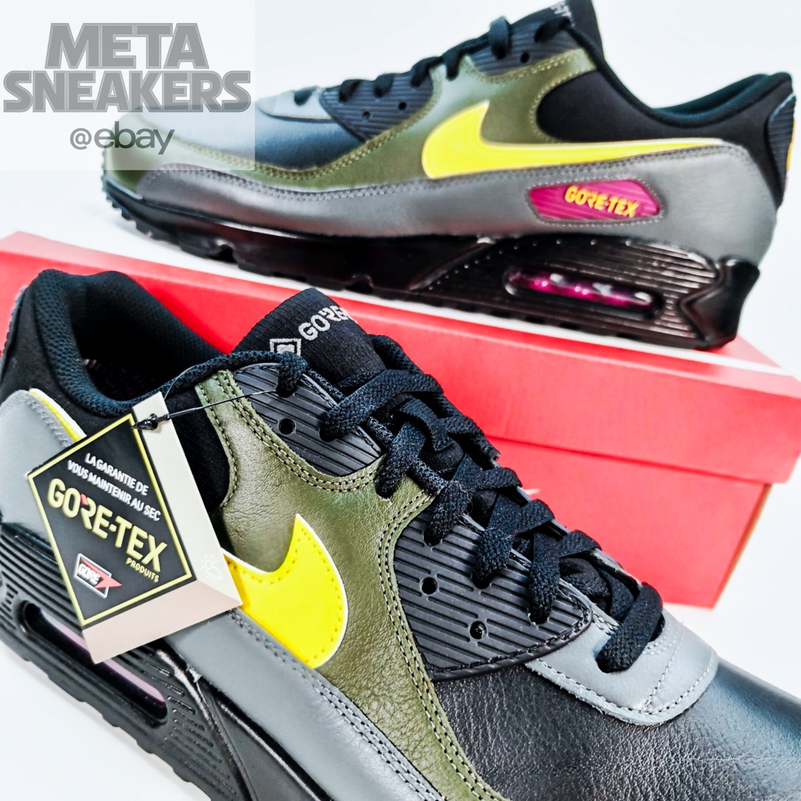 Nike US 14 Mens Black Yellow Grey Green Rare Retro Air Max 90 GTX DJ9779 001 New