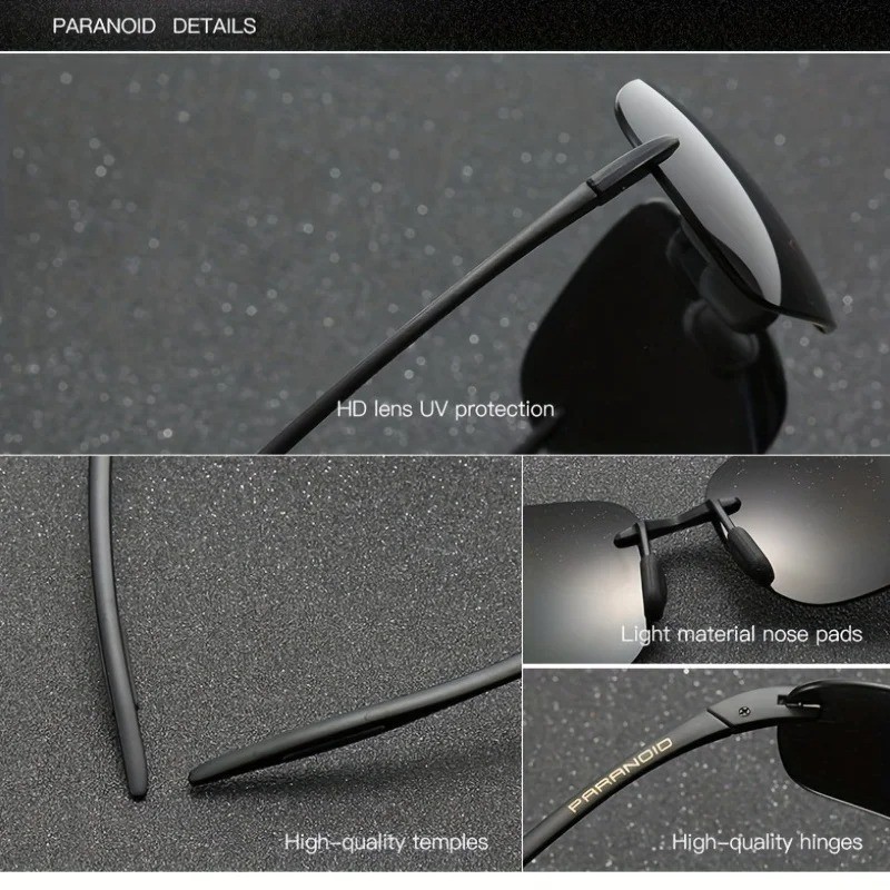 Rimless TR90 Sunglasses Polarized UV400 Lenses Lightweight Outdoor Men Glasses