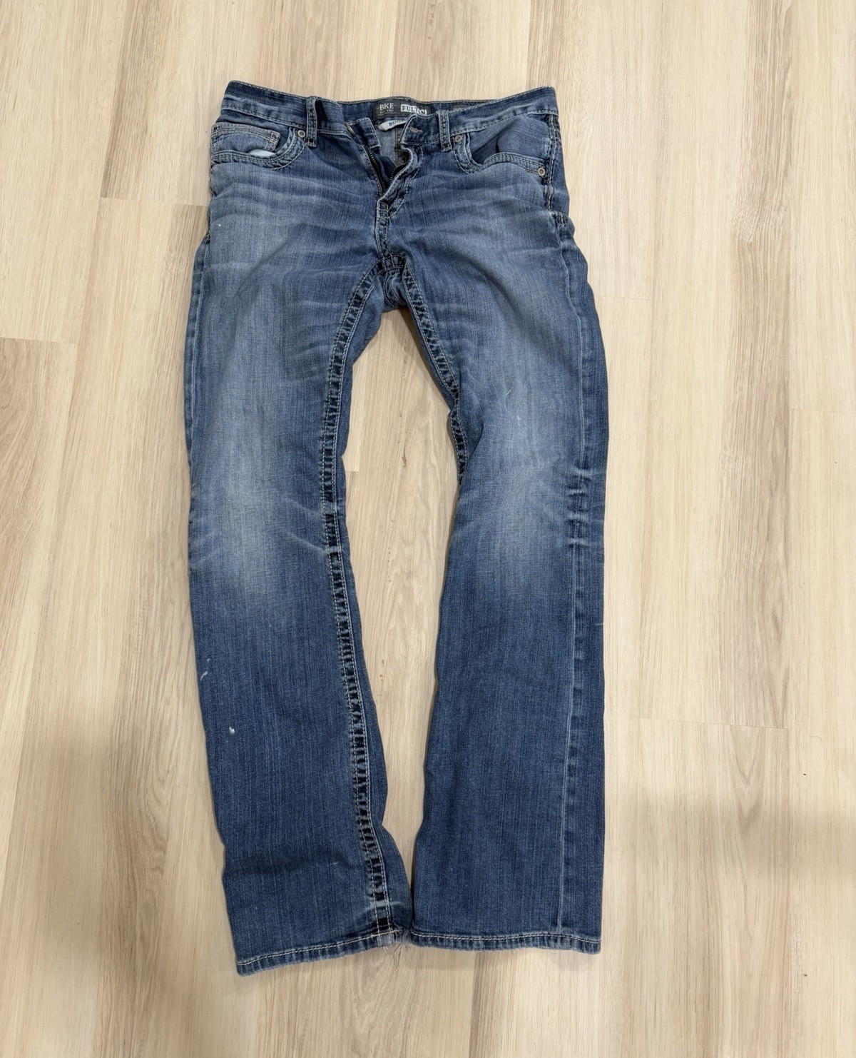 BKE Men’s Blue Denim Bootleg Jeans Cotton with tear in back