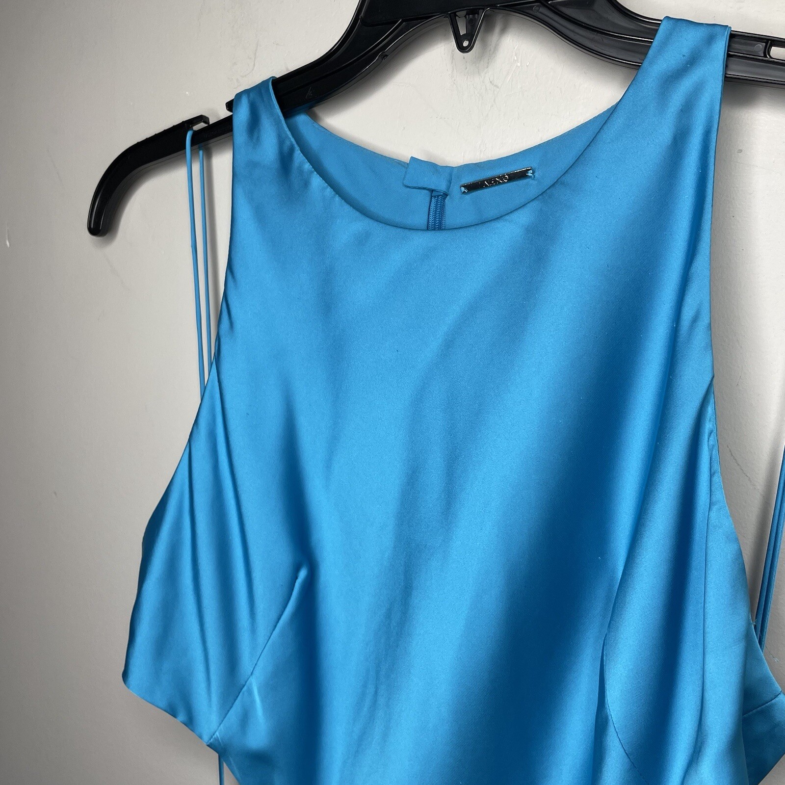 ALEXIS Lune Gown Women Large Blue Satin Sleeveless Cutout A-Line Maxi