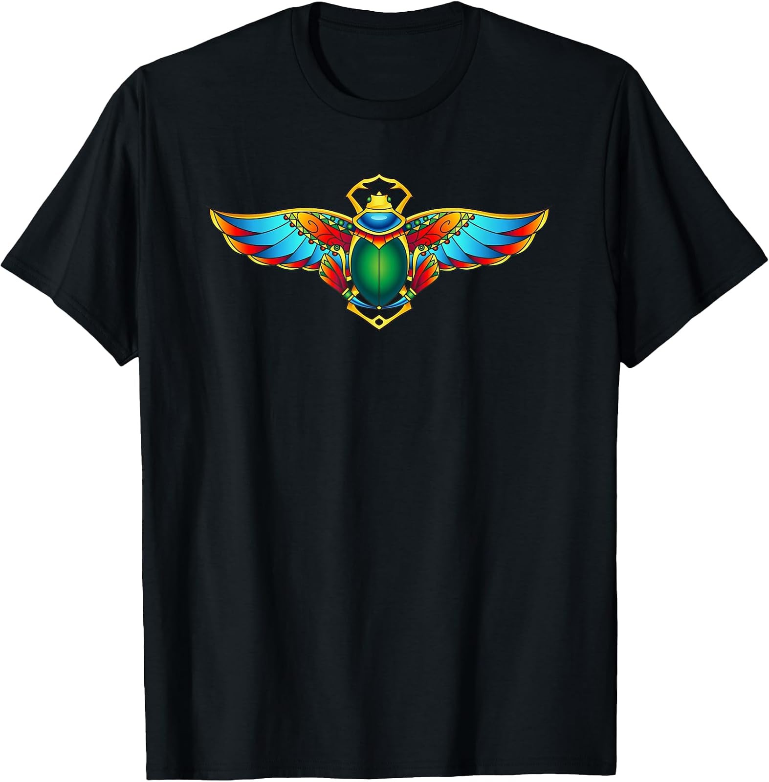 Ancient Egypt-Inspired Scarab Amulet T-Shirt with Hieroglyphs Design