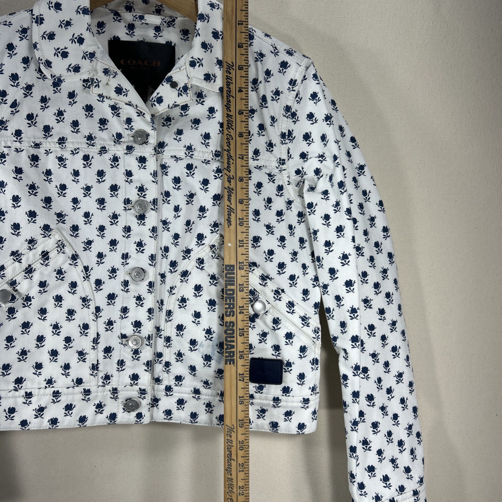 Coach Badlands Womens Size S White Denim Blue Floral Jean Jacket F85742 Preppy