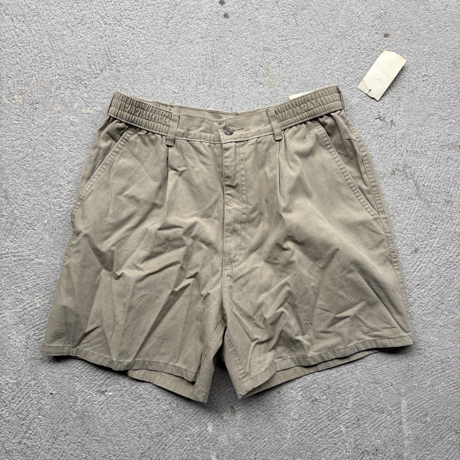 Vintage Woolrich Khaki Shorts Mens 30 Elastic Stretch Waist Pleated