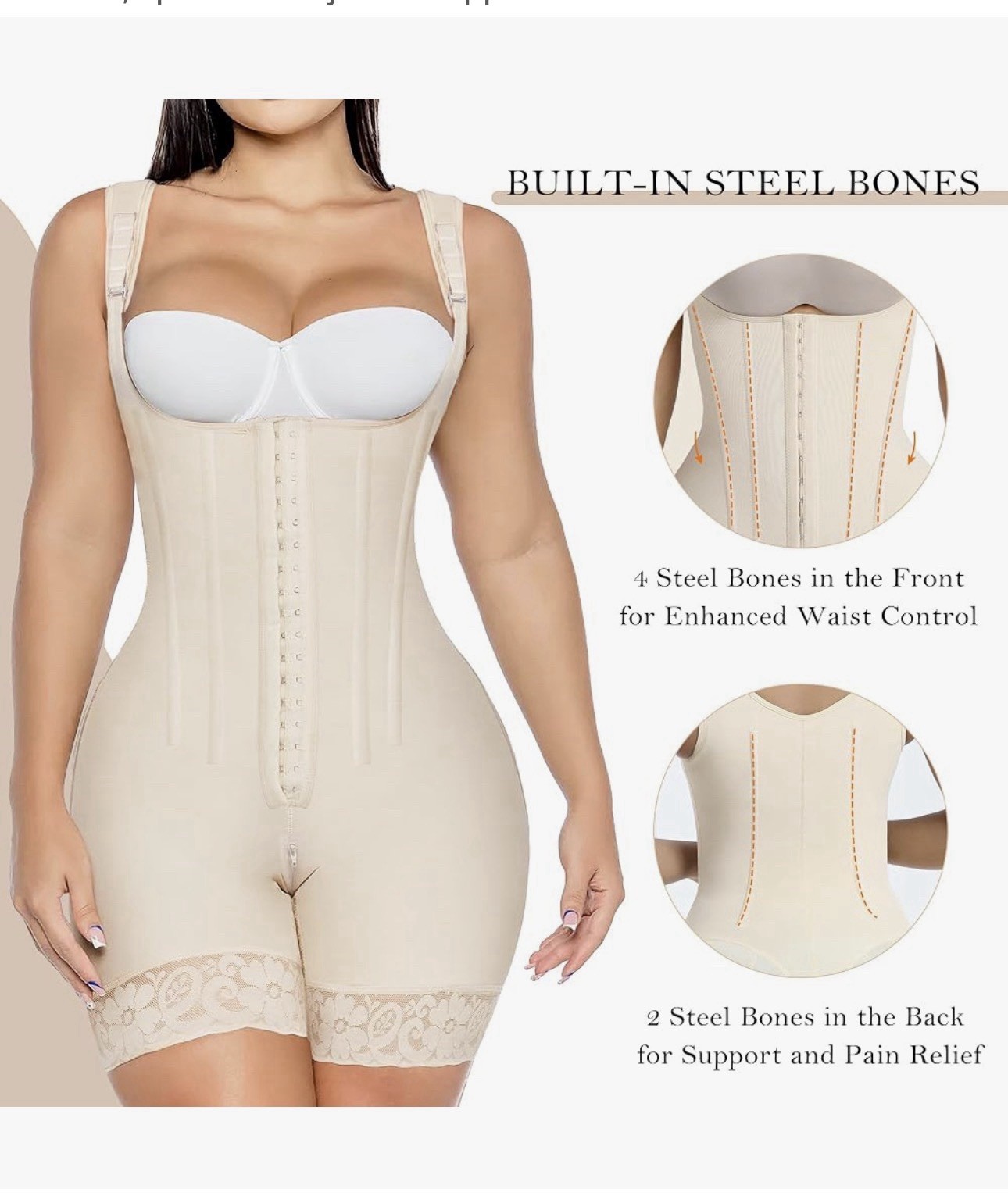YIANNA Beige Firm Control One Piece Shapewear Bodysuit Size LARGE