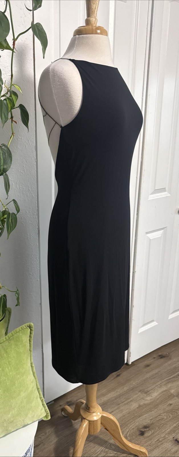Vintage Laundry By Shelli Segal Black Open Back Midi Dress Minimalist 90s Y2K