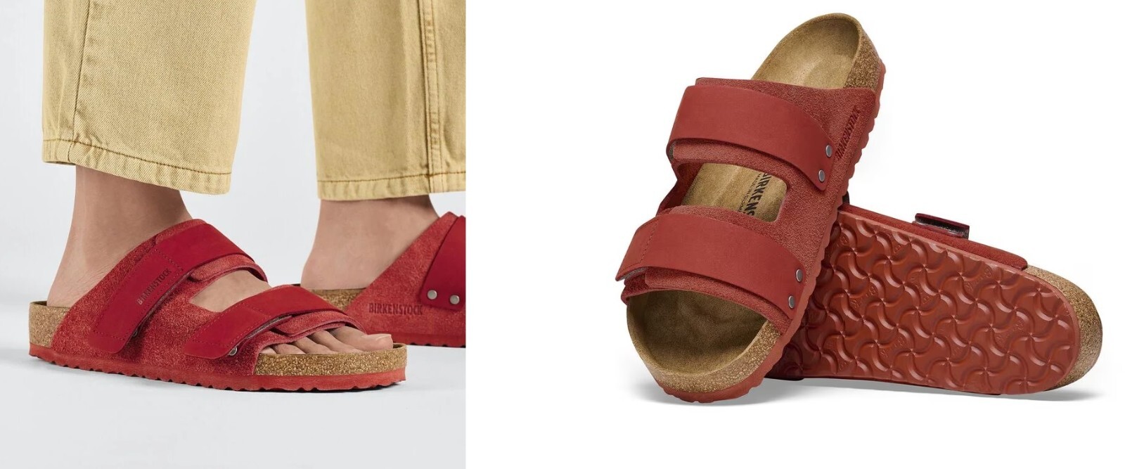 Birkenstock $160 Uji Nubuck-Suede Leather Slides in Sienna Red 39 N
