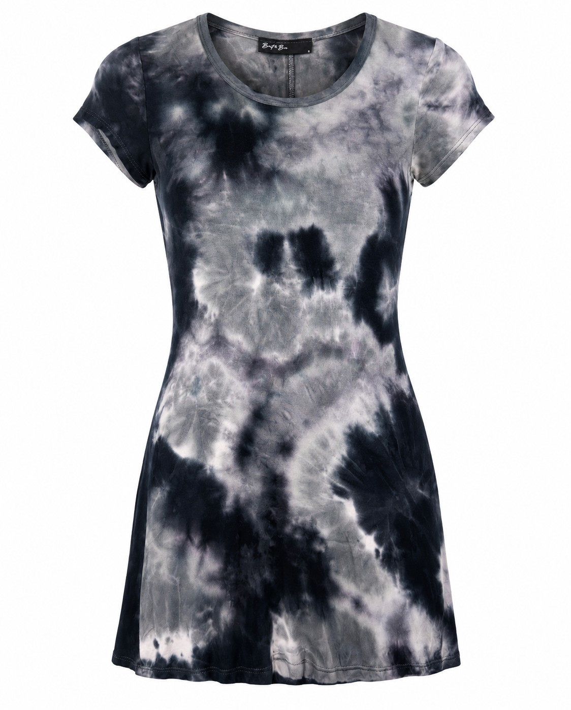 Byt & Bro Womens Small Tie Dye Dress Gray Black Short Sleeve Stretch Mini
