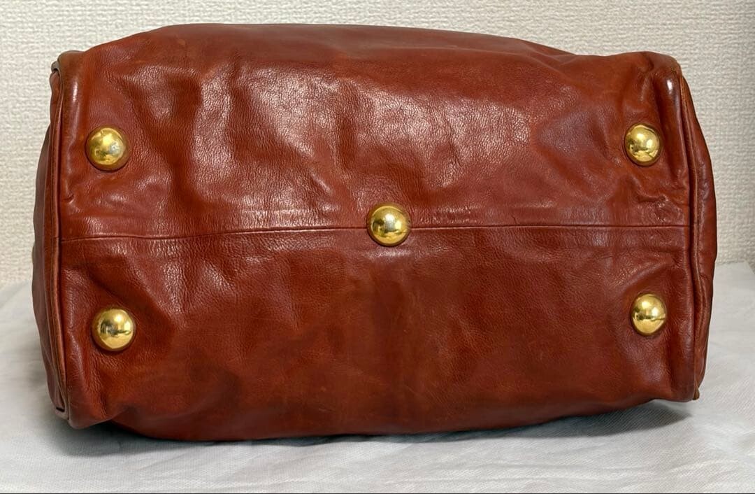 GUCCI Red Leather Boston Bag Vintage Studded Heart Charm Womens Handbag 71