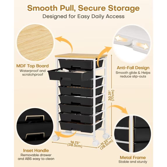 Enogets 8 Drawer Rolling Storage Cart Black, Scrapbook Tool Organizer