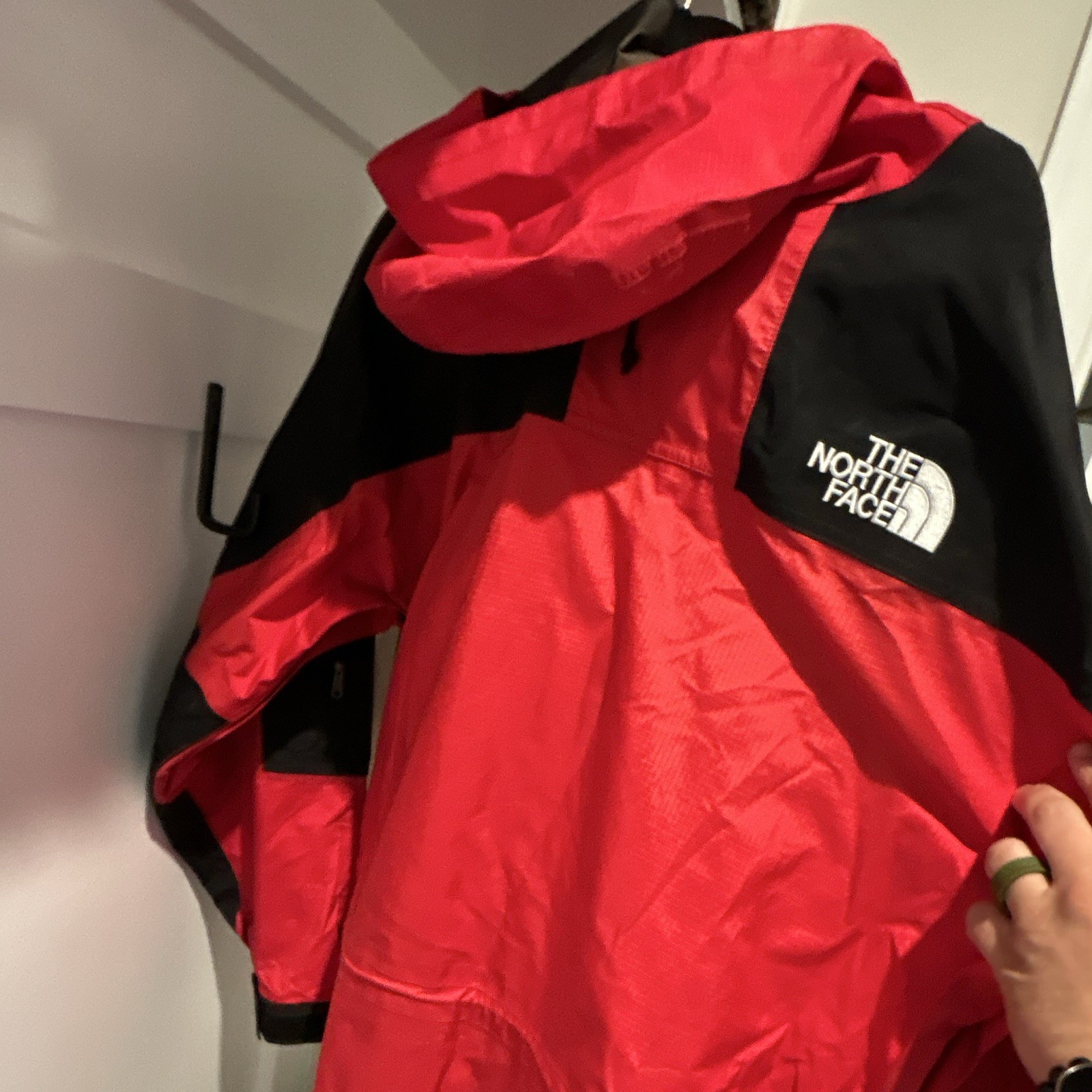 The North Face Men’s Jacket Size L Red/Black Colorblock Hooded Full Zip Stand-Up