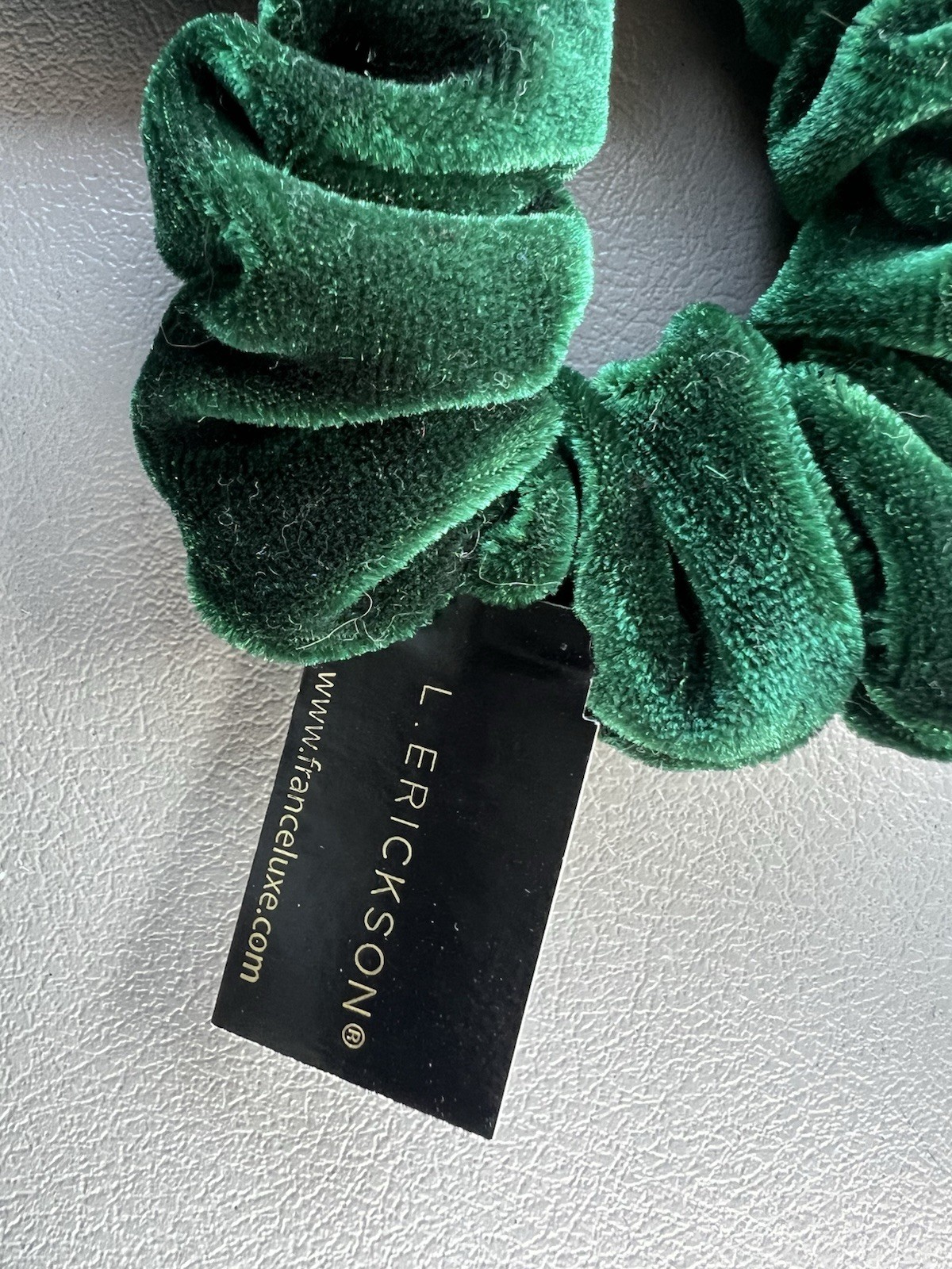 L. Erickson Green Velvet Bow Scrunchie Rhinestone Pearl Hair Tie NWT
