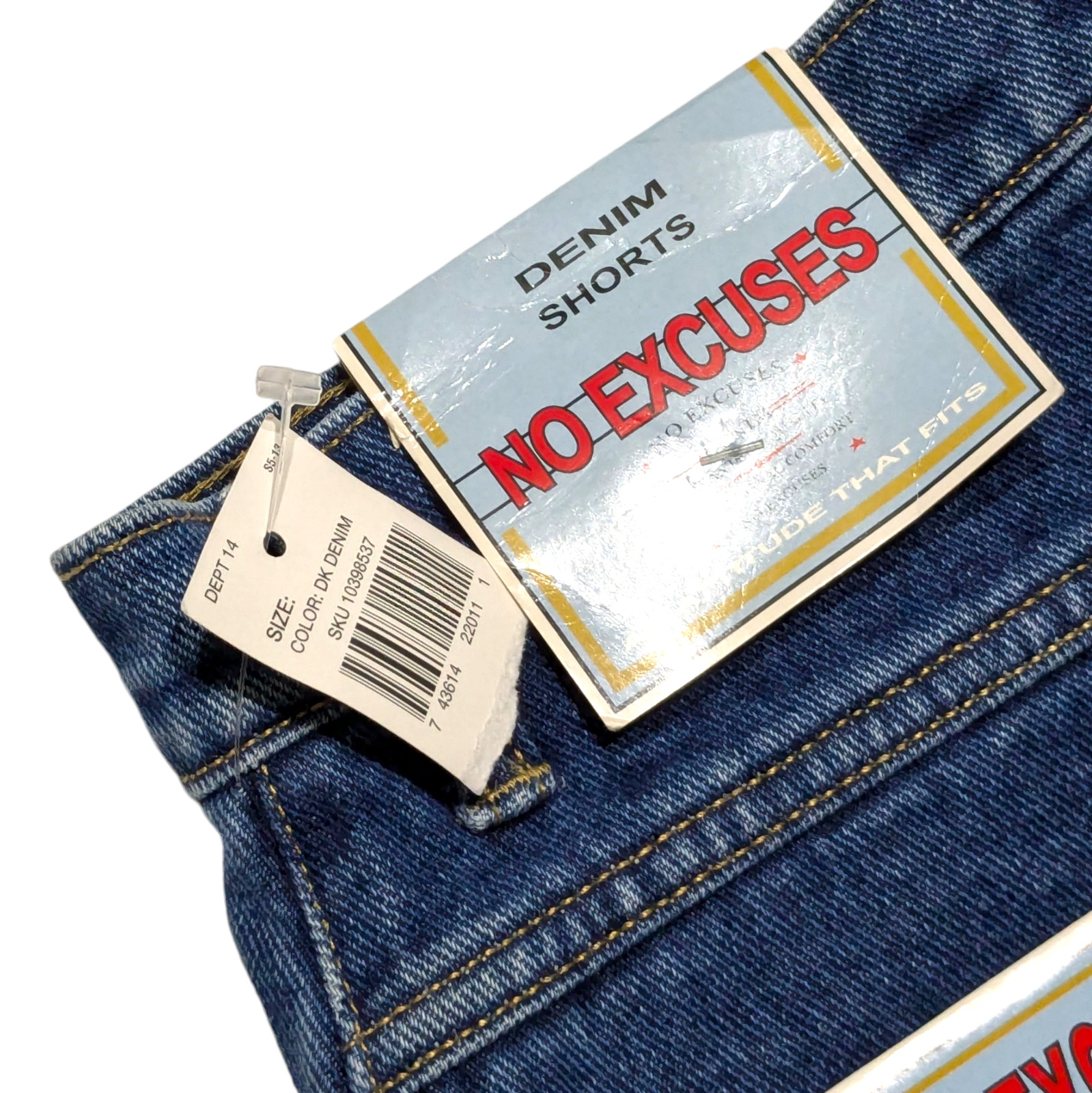 Vintage 90s NO EXCUSES High Rise Jean Shorts 13/14 (32×3) Blue Denim Raw Hem NWT