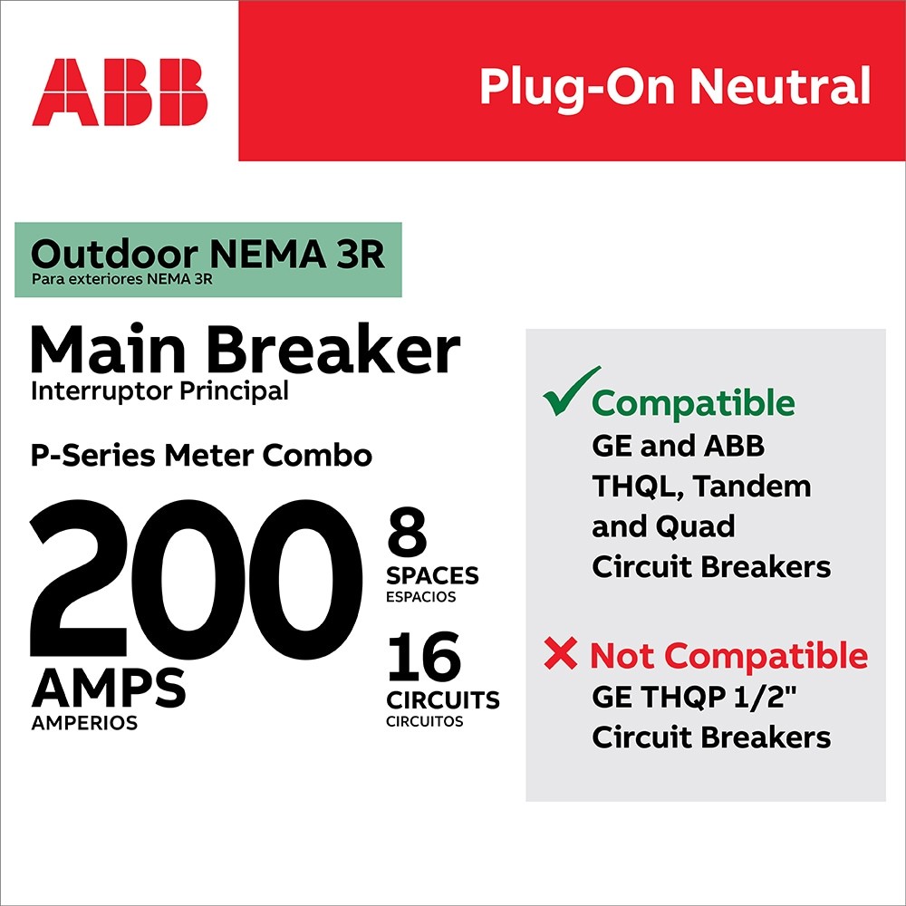 ABB ReliaHome 200 -Amp 8 -Spaces 16 -Circuit Outdoor Main Breaker Meter Co|13603