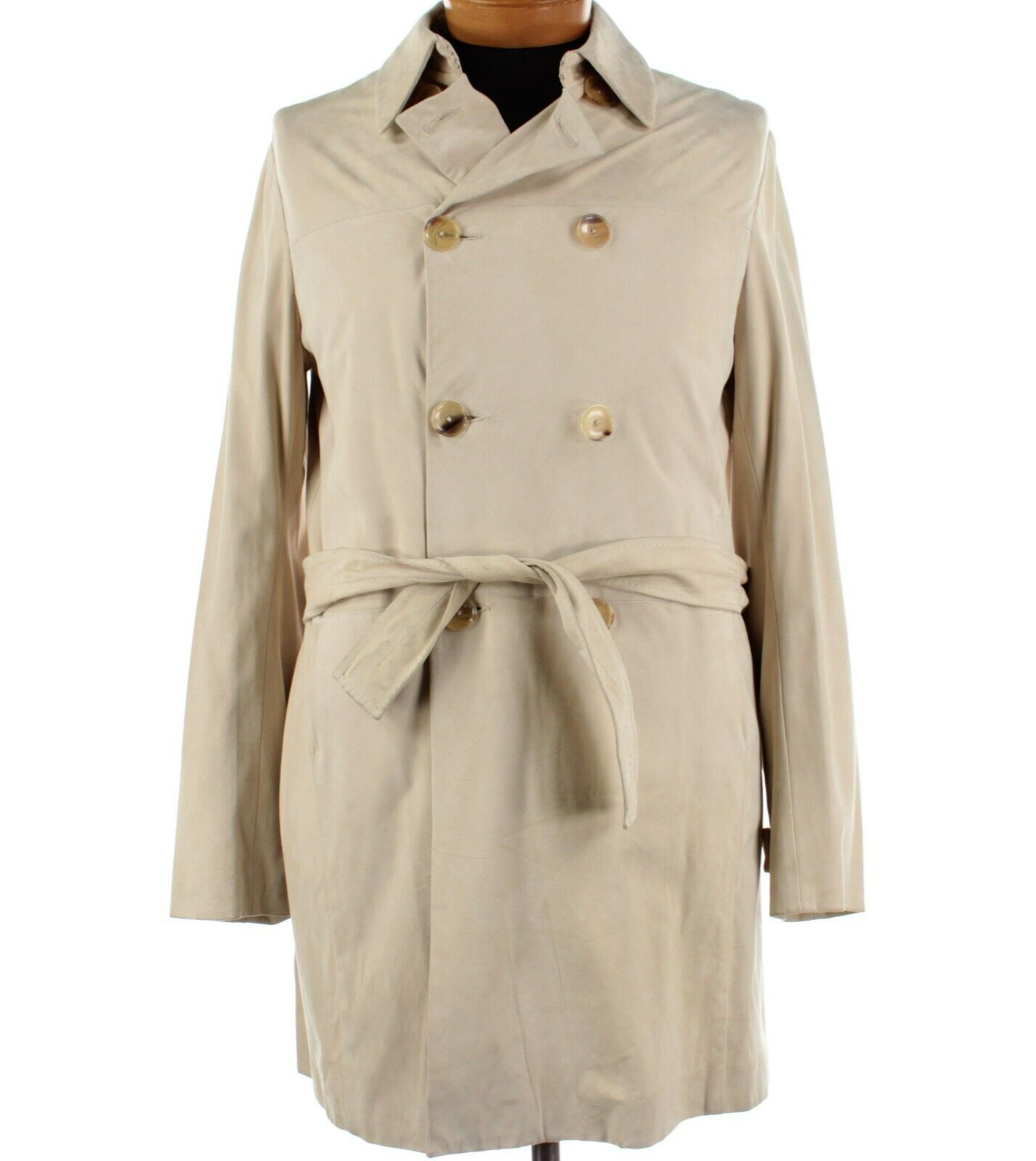 Hettabretz 100% Goatskin Suede Double Breasted Top Coat w Belt 50 (~M US) In Tan