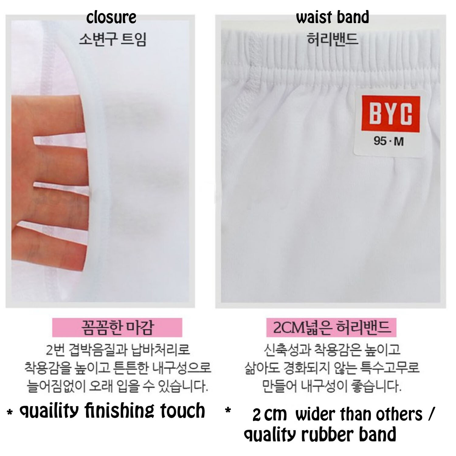 BYC Men’s 100% Cotton Underwear Trunk 4p Briefs White Basic In-Band Slim Fit Kor