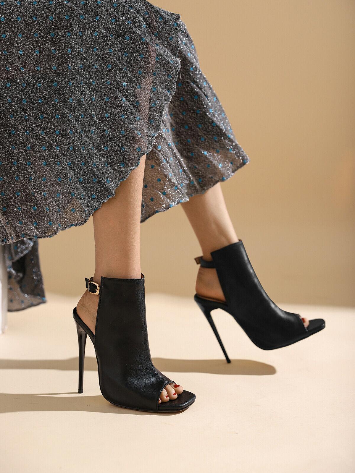 Sexy Women Peep Toe Pumps Shoes 12Cm Thin High Heels Pumps Buckle Size 5-16