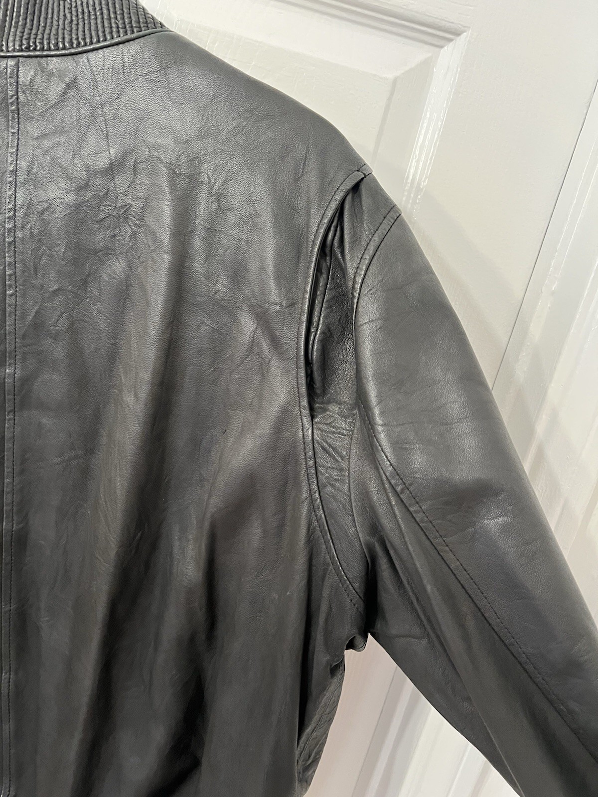 Vince Men’s 100% Lambskin Leather Bomber Jacket Black Full Zip Pockets XL