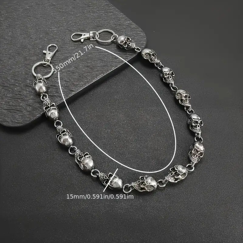 Men’s Silvery Skull Jeans Chain Hip Hop Punk Waist Chain Accessories Alloy