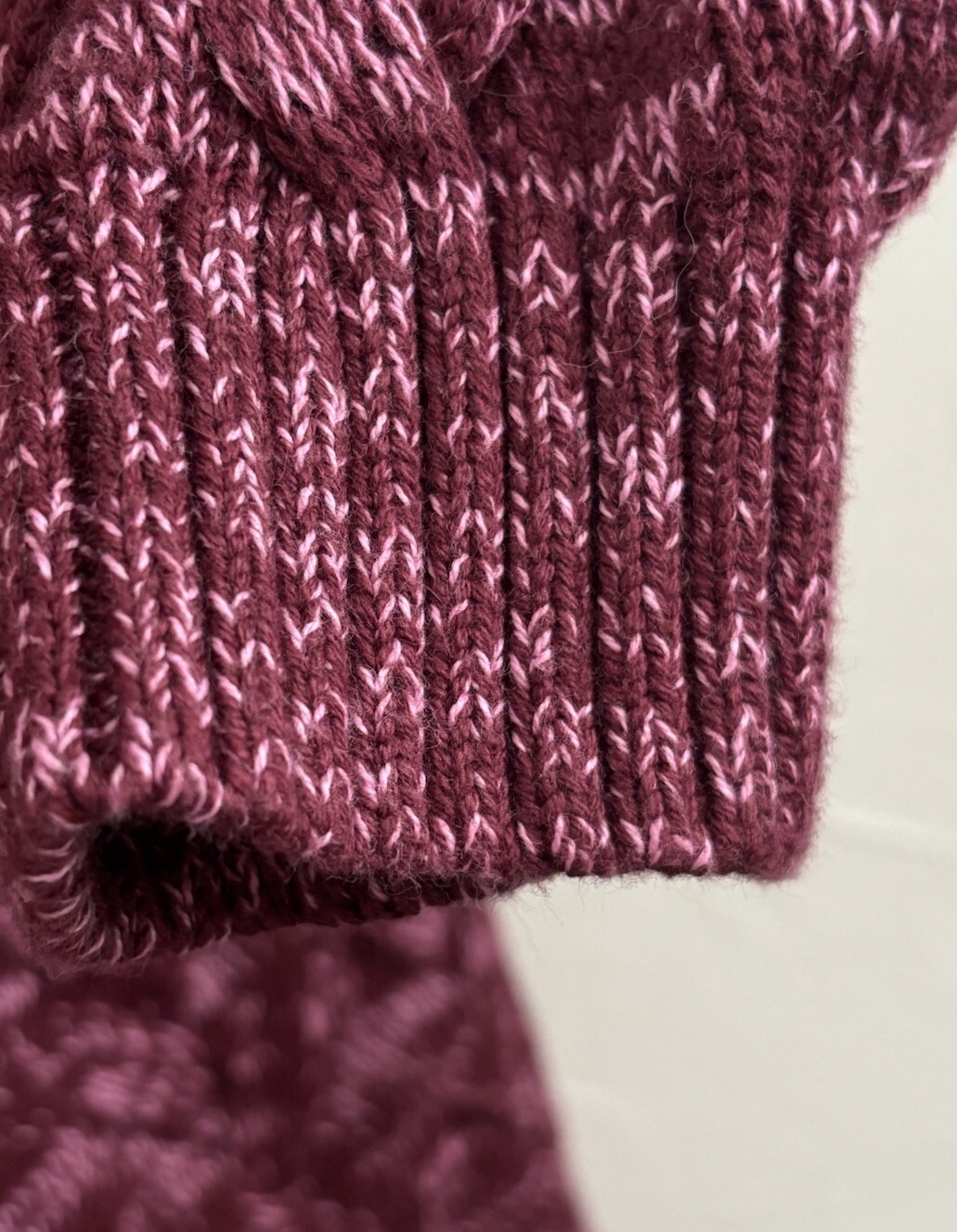 Lands’ End “Drifter” Burgundy/Pink Long Sleeve Cotton Cable Knit Sweater Size XL