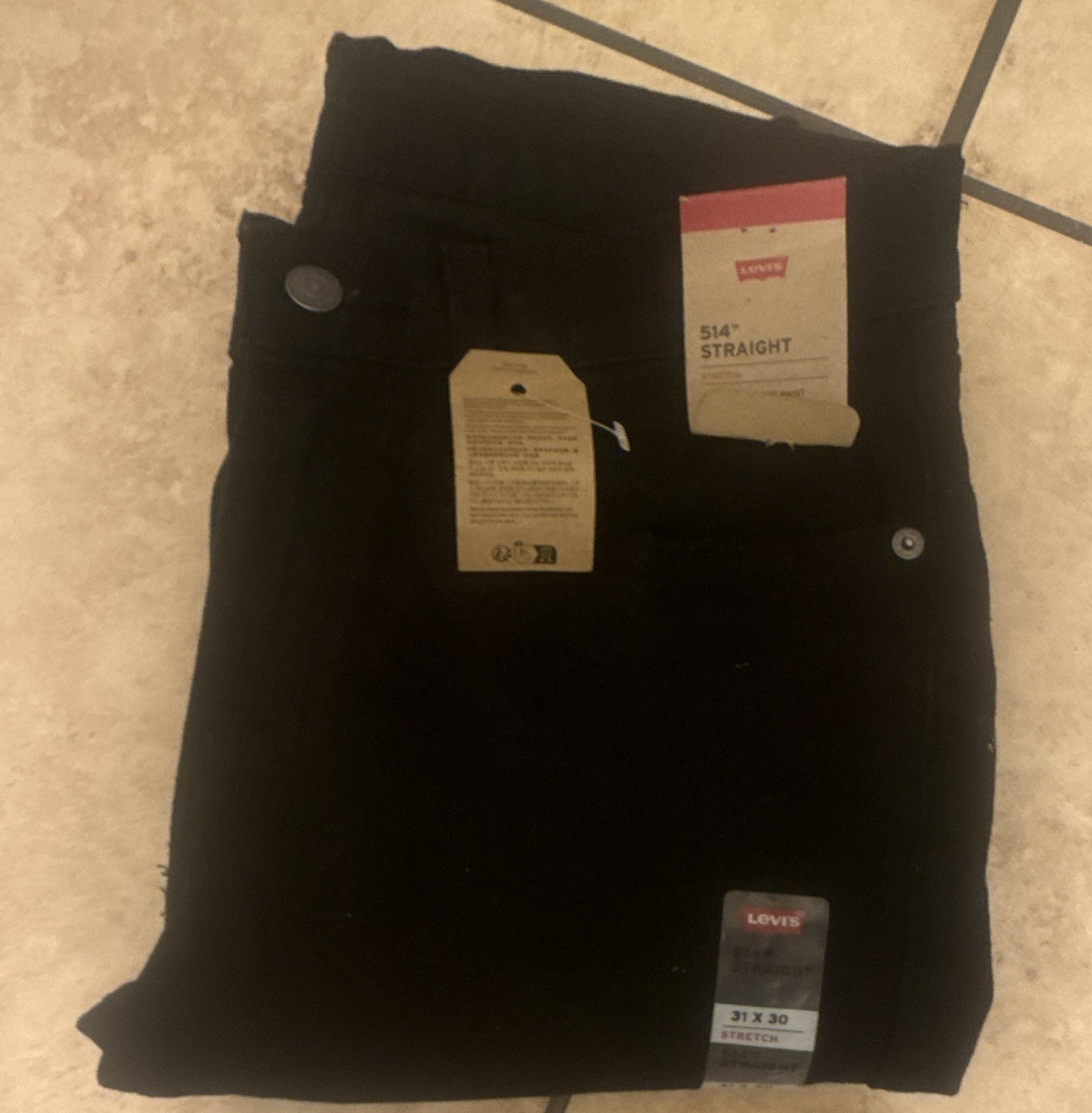 Levi’s 514 Men’s Black Straight Stretch Jeans Dark Wash Low Rise 5-Pocket 31-30