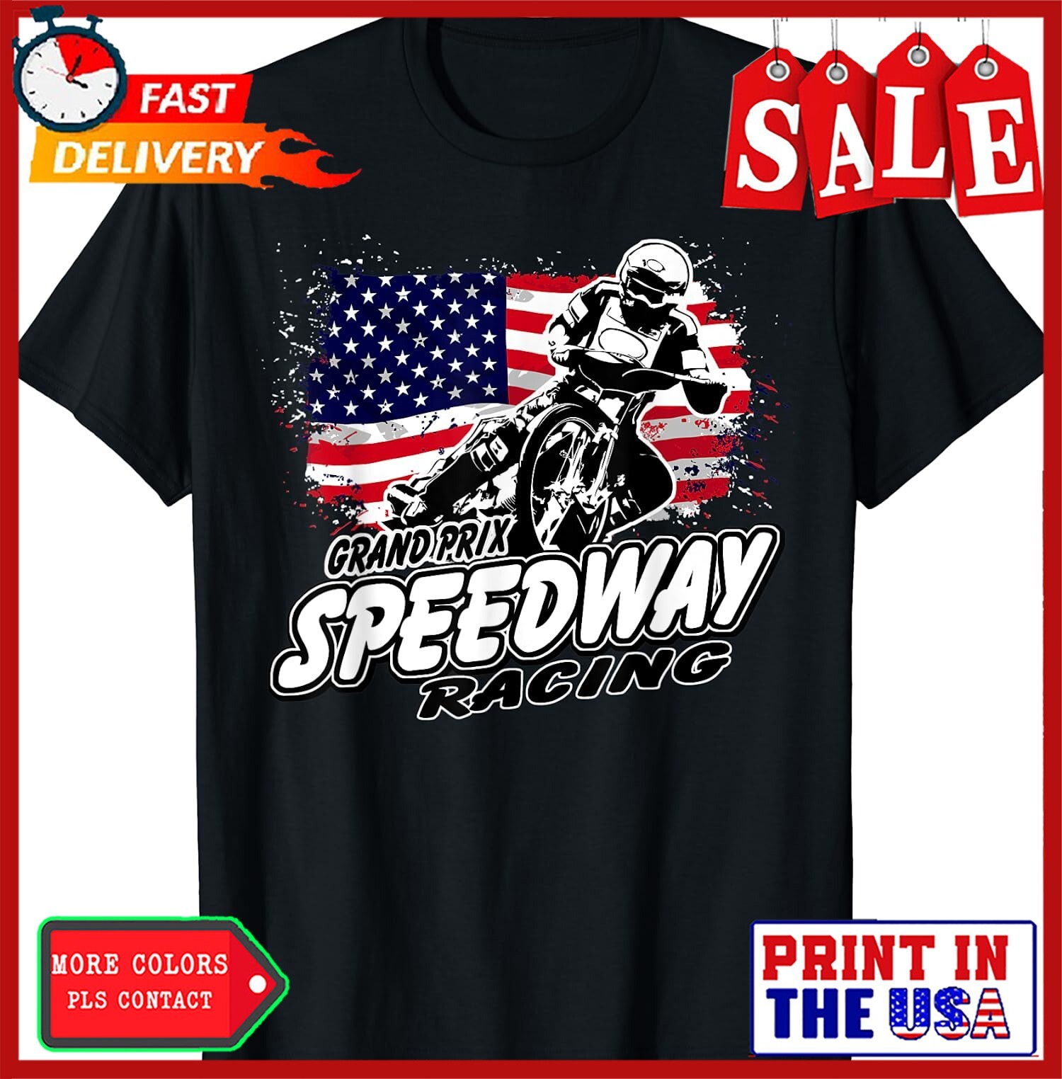 Motorcycle Speedway Racing American Flag Gift Unisex T-Shirt
