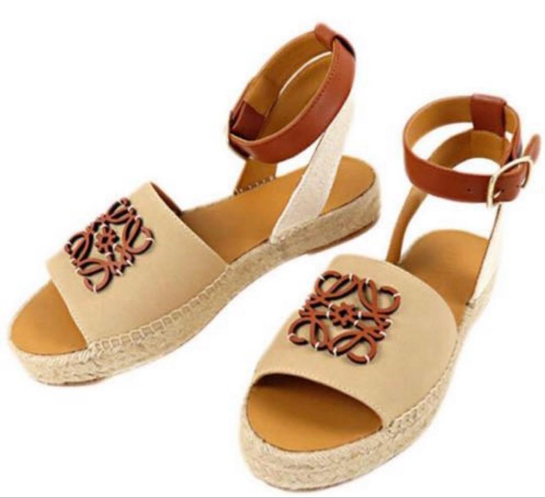 LOEWE [Espadrille Sandals] Anagram Beige Brown Women’s Size 37