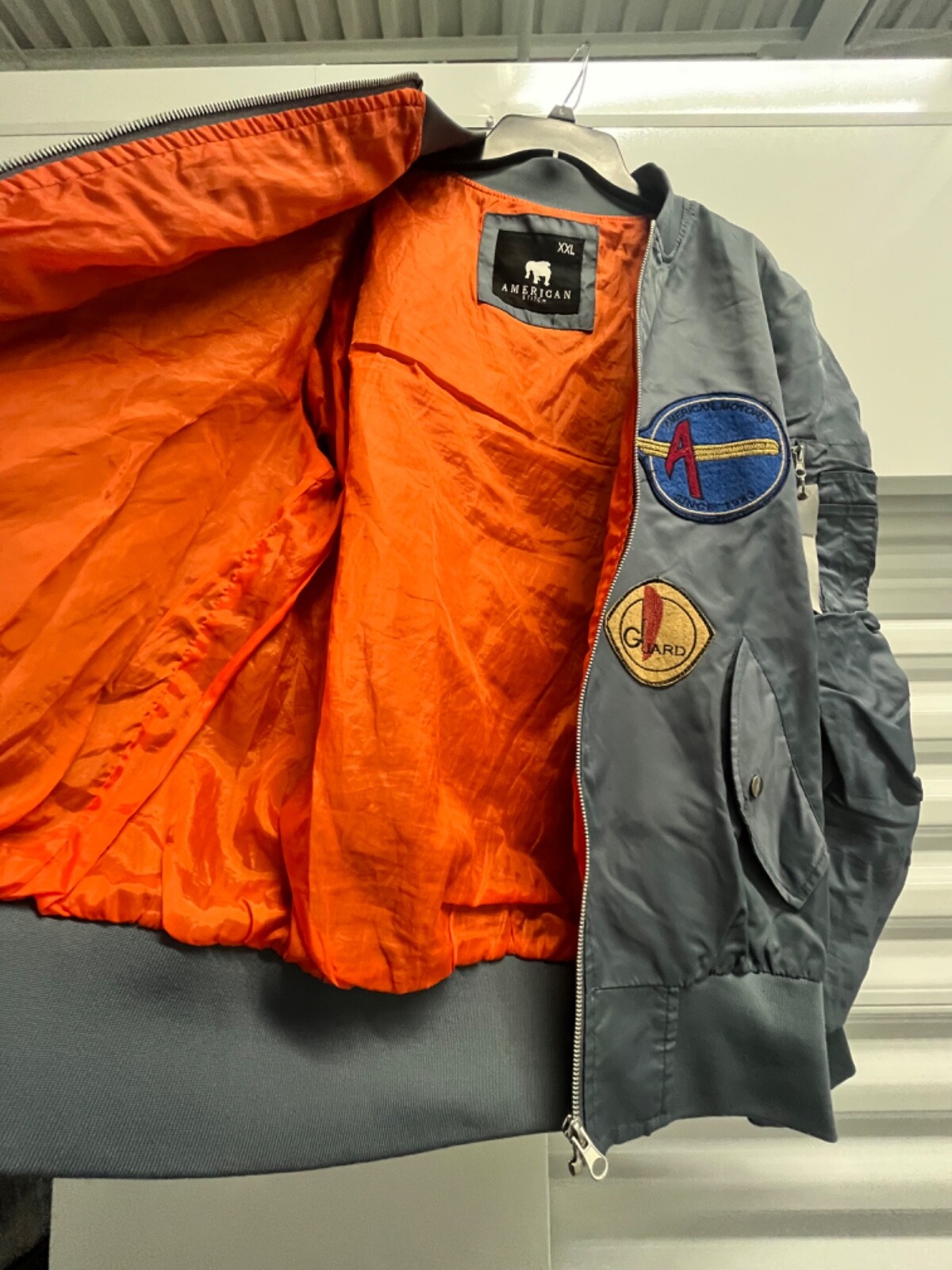 American Stitch, Gray Bomber Jacket Size 2x Patches All POW MIA Flight Zip A1.35
