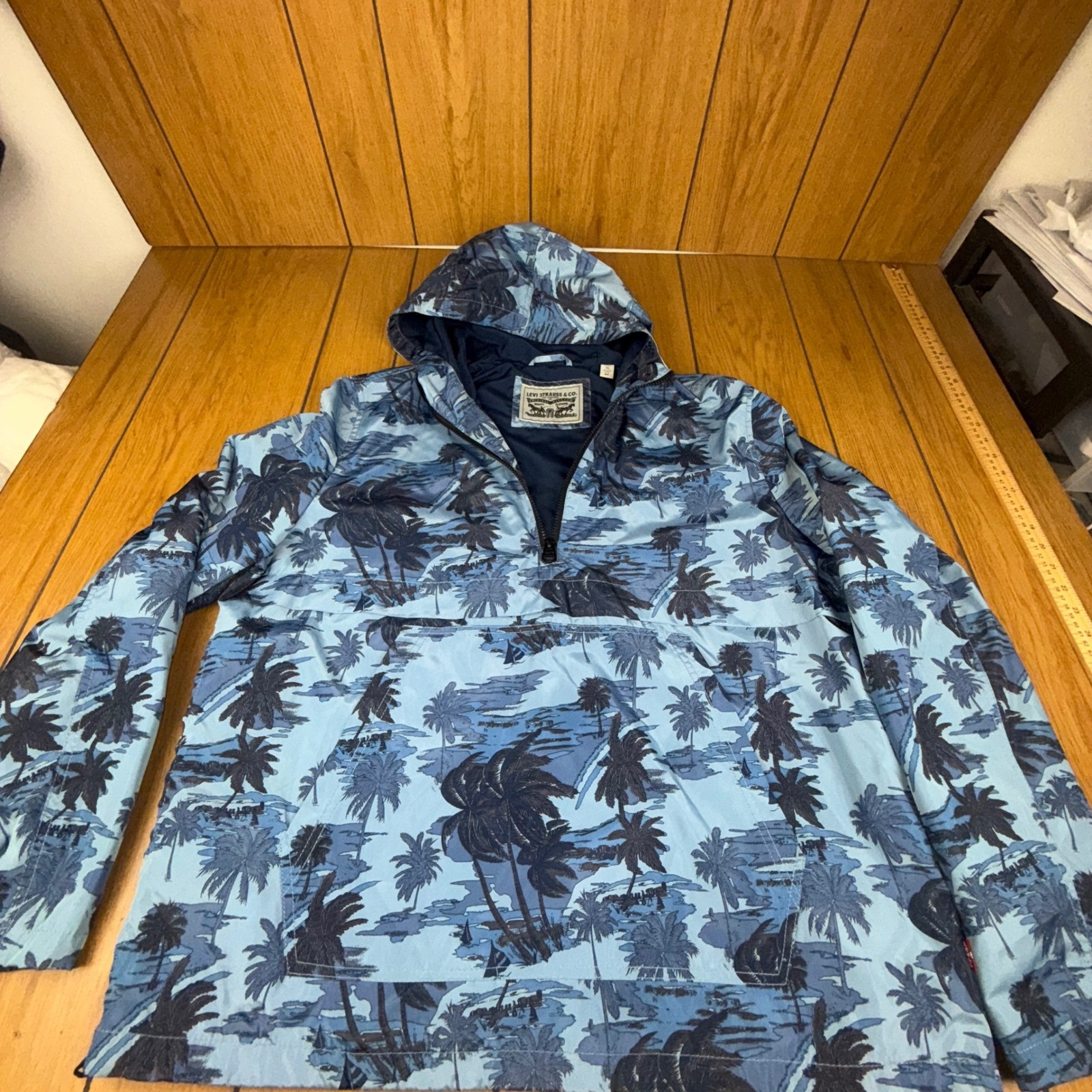 Levi’s Pullover Anorak Jacket Hooded Palm Print Blue XL