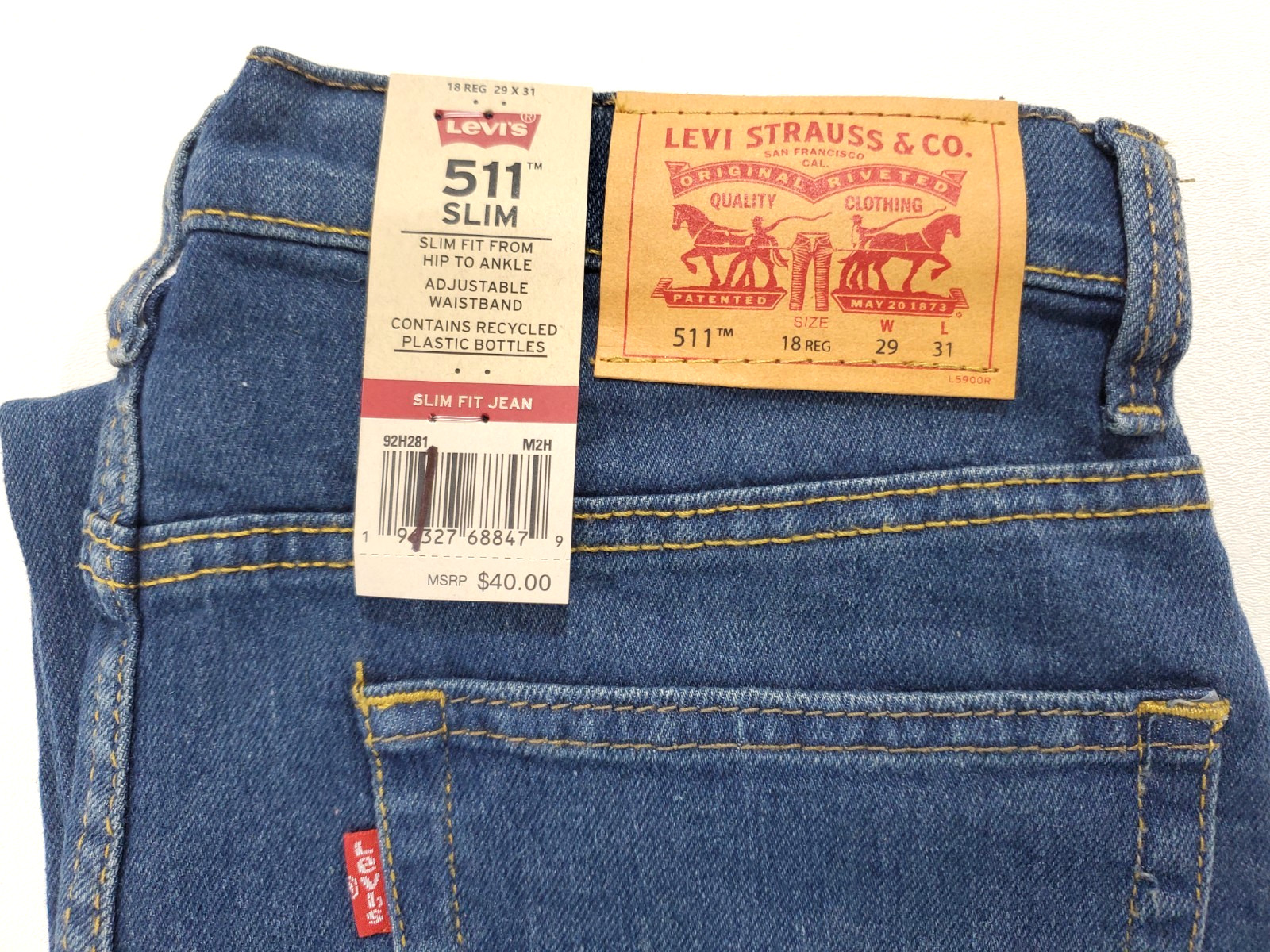 Levi’s 511 Slim Fit Performance Jeans, Big Boys Blue Size 18 Reg 29×31