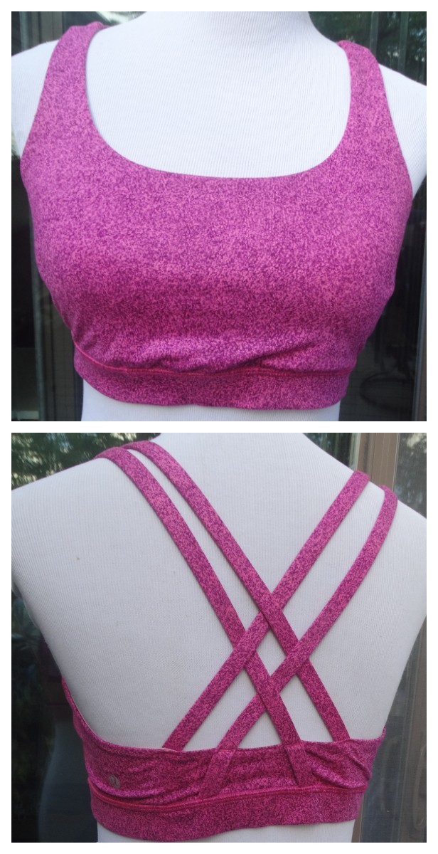 Lululemon Size 10 yoga ENERGY BRA, Flashback Static/Raspberry w cups