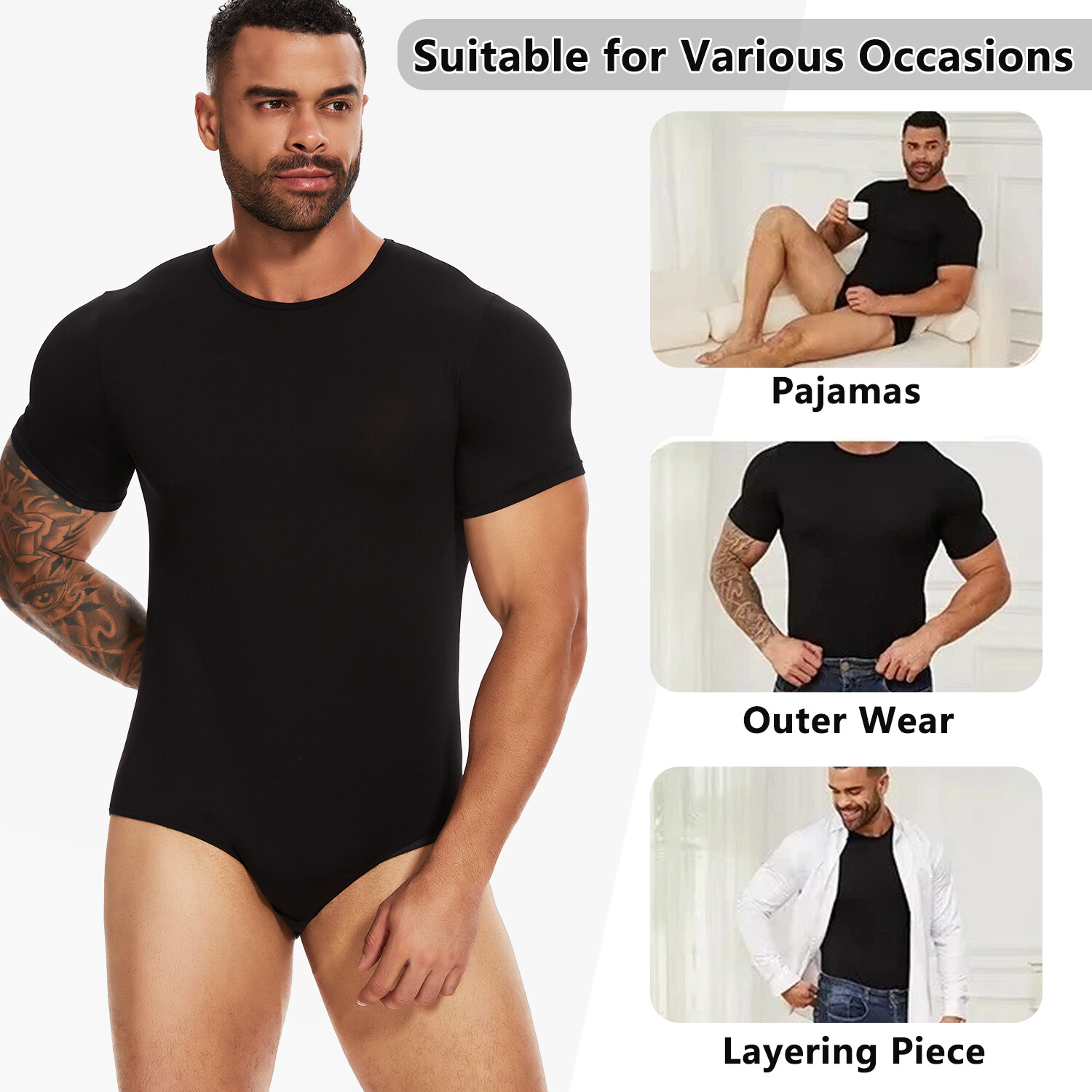 Men’s Short Sleeve Press Button Crotch Pajamas Shirt Bodysuit Diaper Undershirt