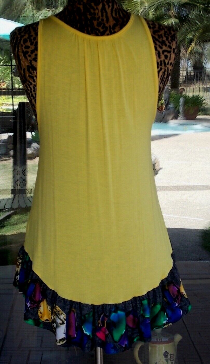 Ruffle Trim Longer Back Yellow Tank Top Or Bathing Suit Cover Up Sz. S, M, L