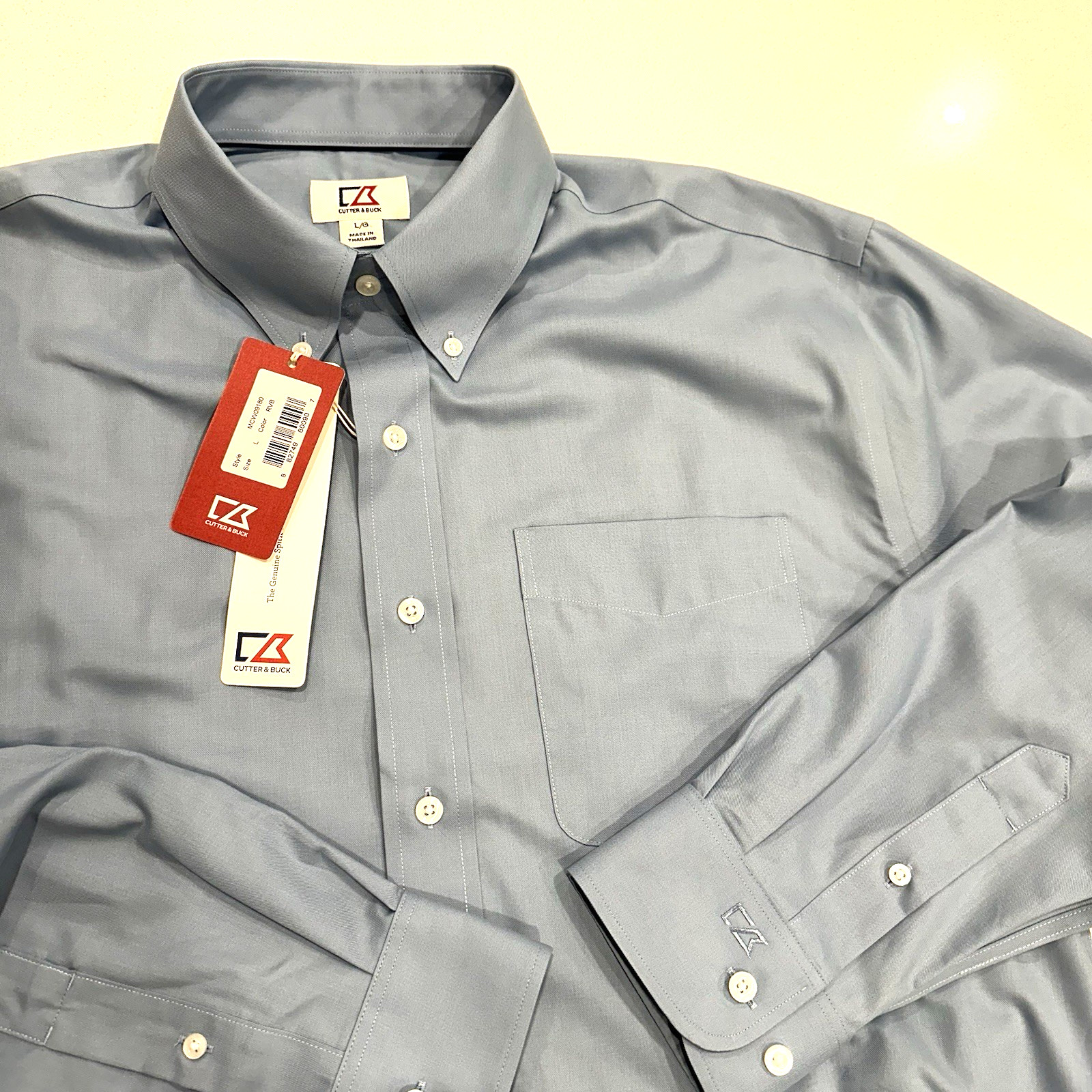 NEW Cutter & Buck Men’s Large Easy Care Blue Button Up Shirt Polyester Blend