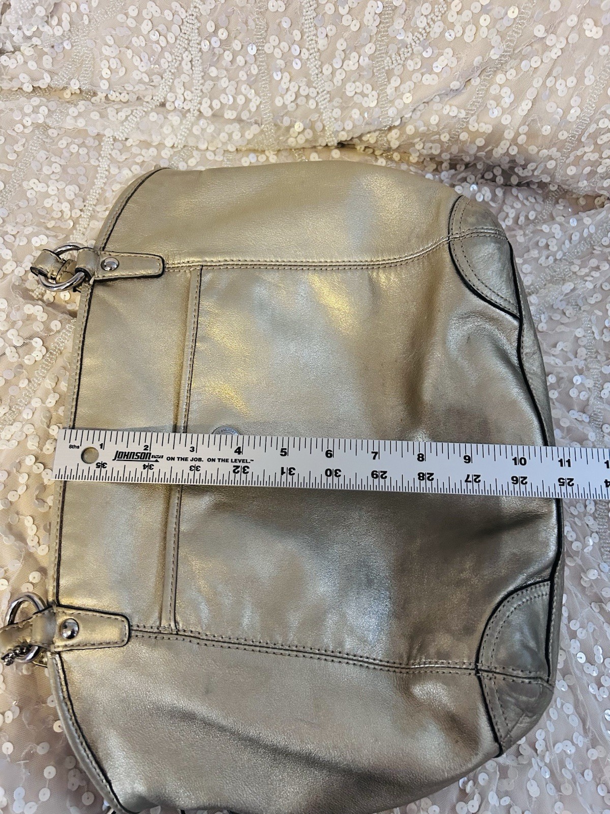Coach Leah Leather Large Hand Bag Purse Satchel Tote Gold Metallic No 13173