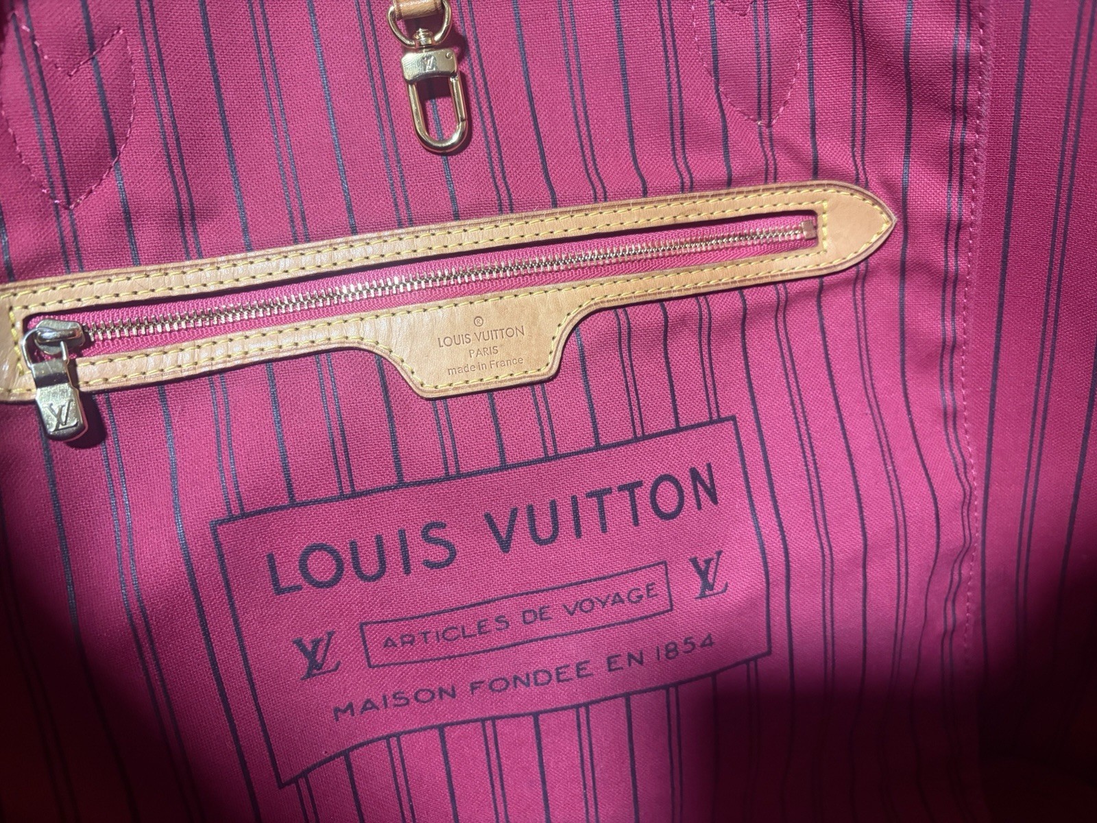 Louis Vuitton Monogram Tote Bag Pink Lining, Inner Pockets, Gold Hardware