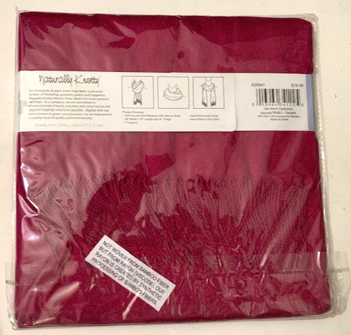 Naturally Knotty DARK RASPBERRY Viscose Merino Wool Fringe Rectangle Scarf 28×70