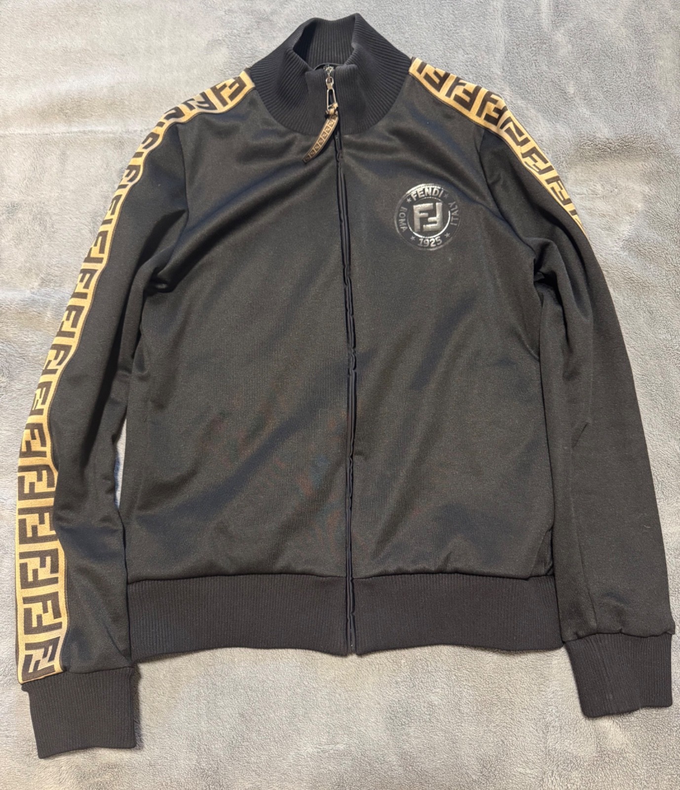 Authentic Fendi FF Track Jacket Black/Tobacco