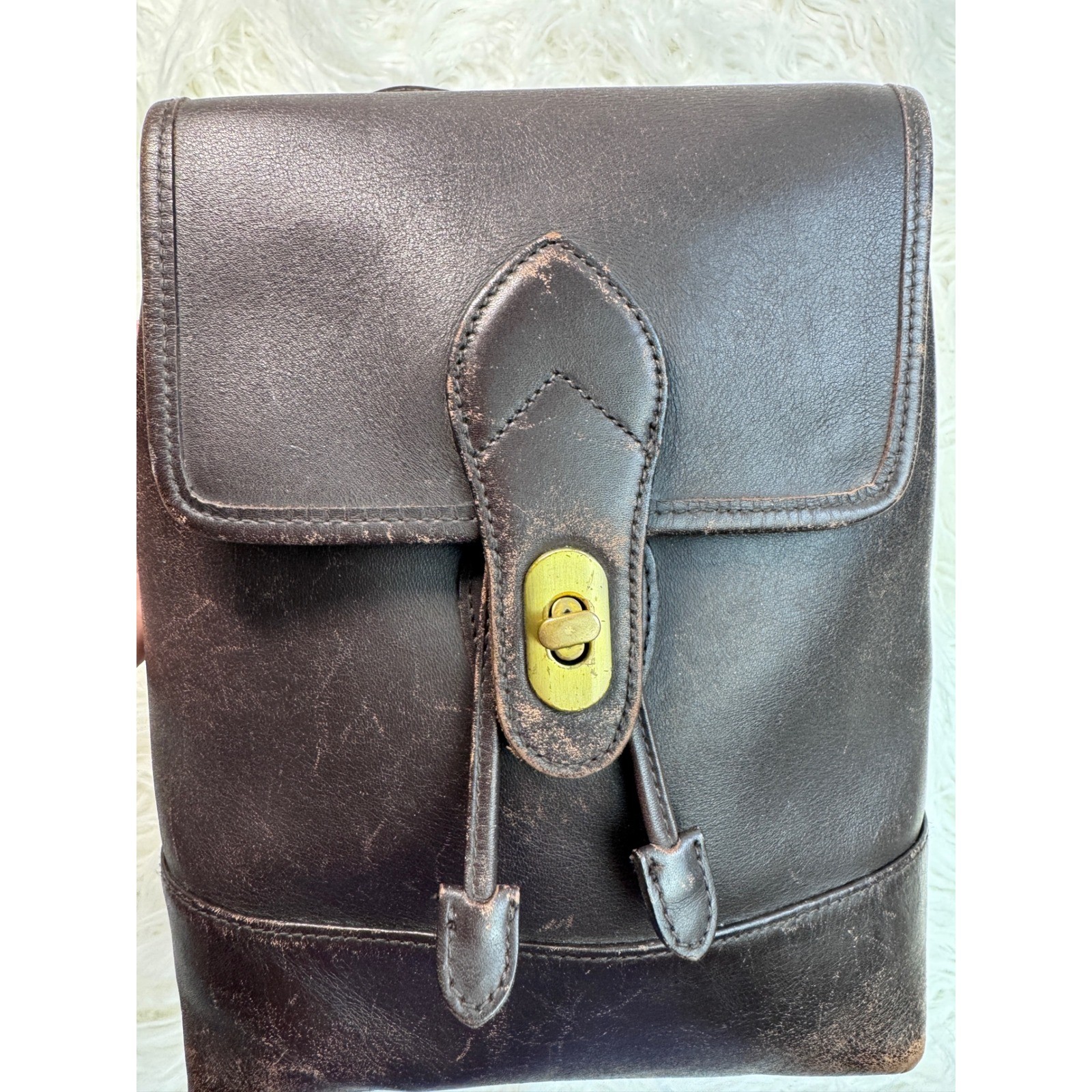 Vintage Croft & Barrow Leather Backpack Dark Brown Chocolate Turn Lock Flap