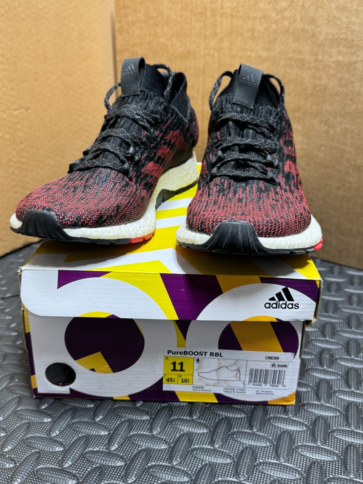 Adidas PureBoost RBL Black Scarlet Size 11 Running Shoes – FREE SHIPPING