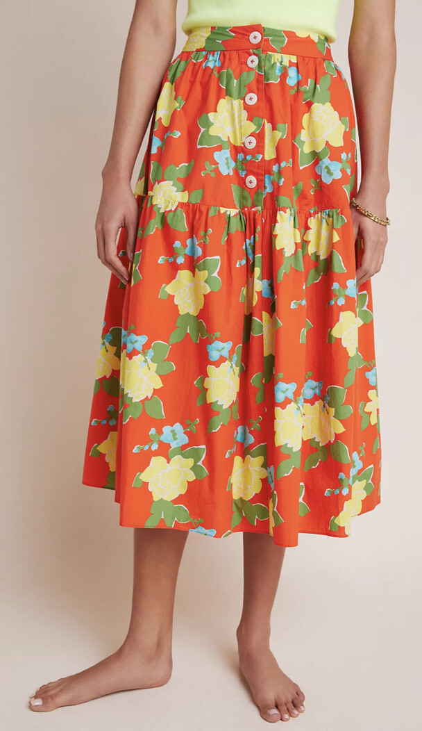 NWT $448 Anthropologie WHIT Maritza Midi Skirt Size 4 Floral Z345-7