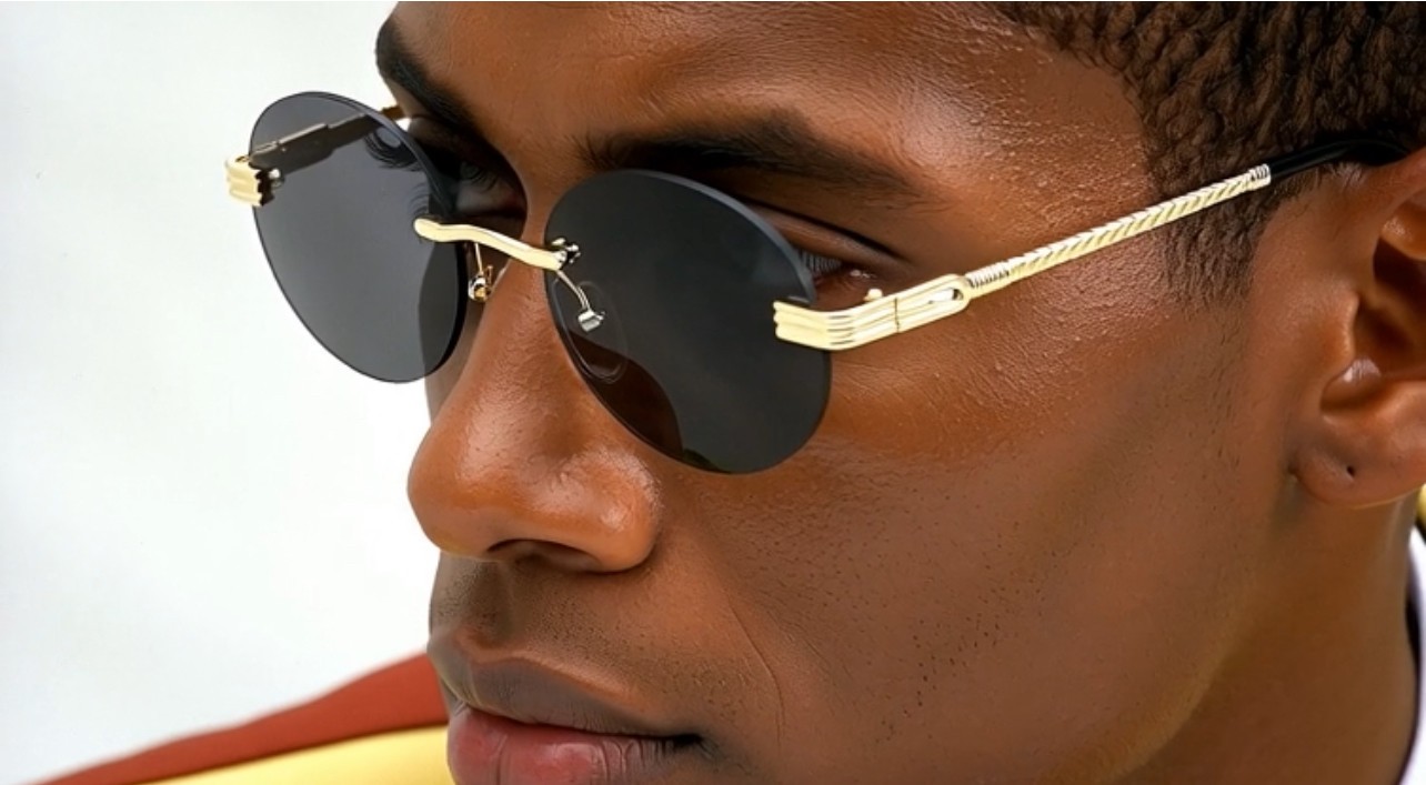 Vintage Gold Frame Rimless Luxury Men’s Hip Hop Clear Lens Retro Fashion Glasses