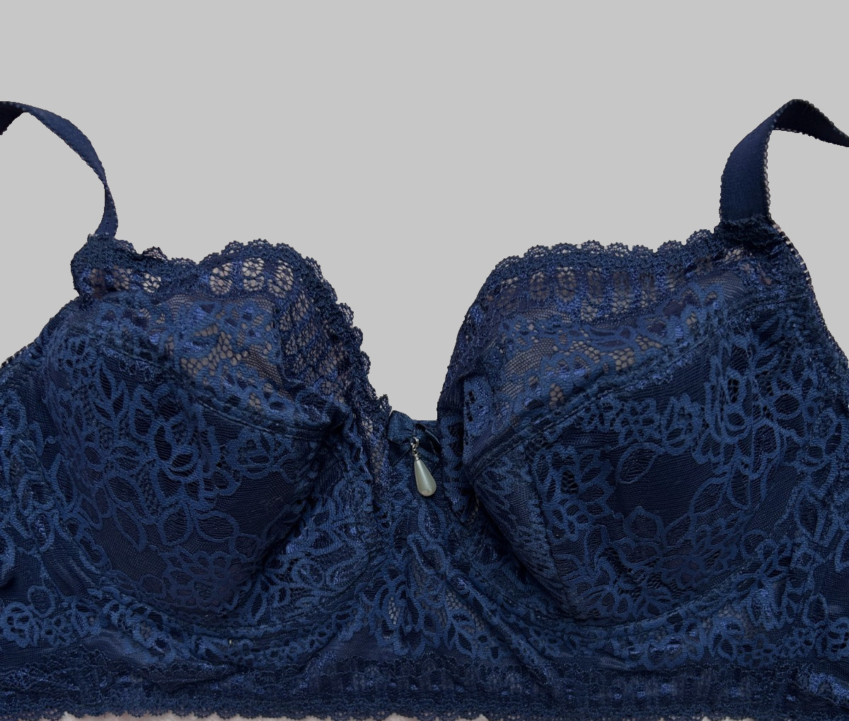 40D Midi Bustier Bra Navy Blue Lace Underwire Full Coverage Support Semi Padded