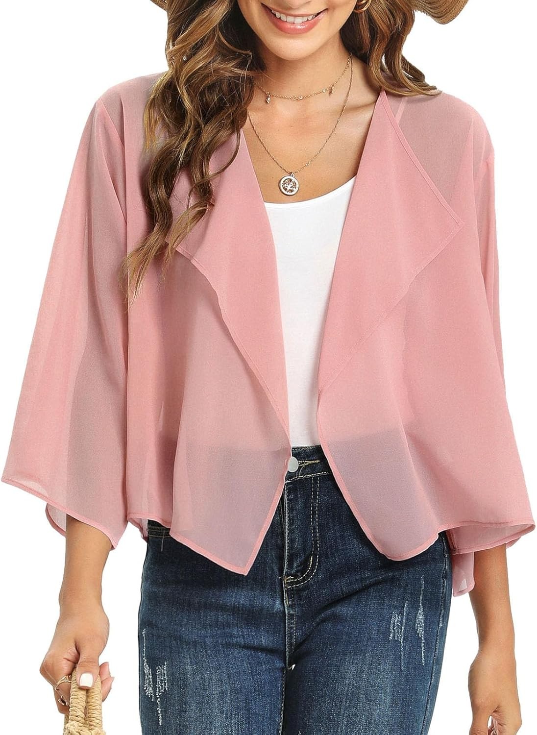Womens Summer Short Shrugs Kimono Cardigan Casual Chiffon Bolero Jacket Tops