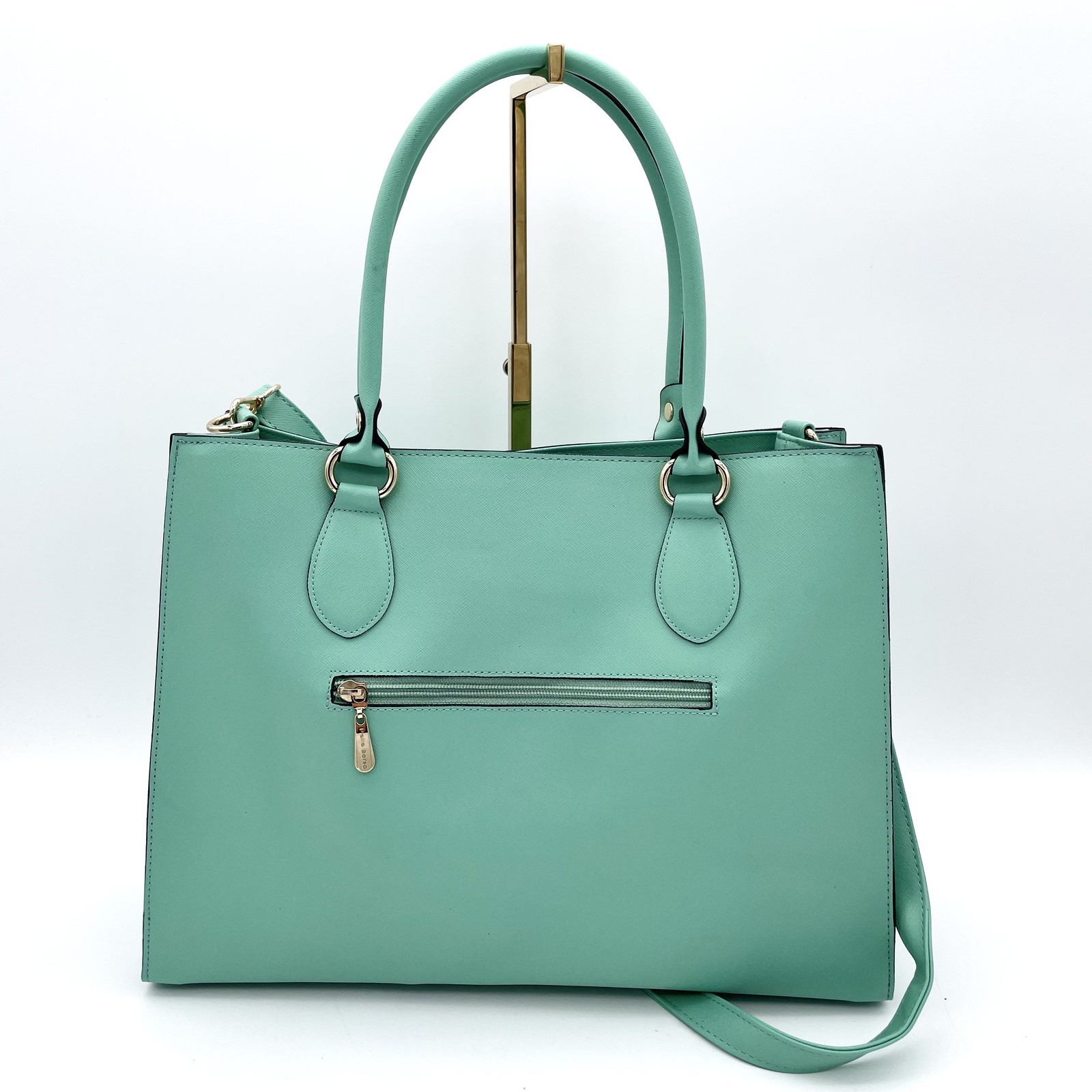 Pelle Borsa 100% Vegan Leather Teal Large Top Handle Tote Purse Gold Deer Charm