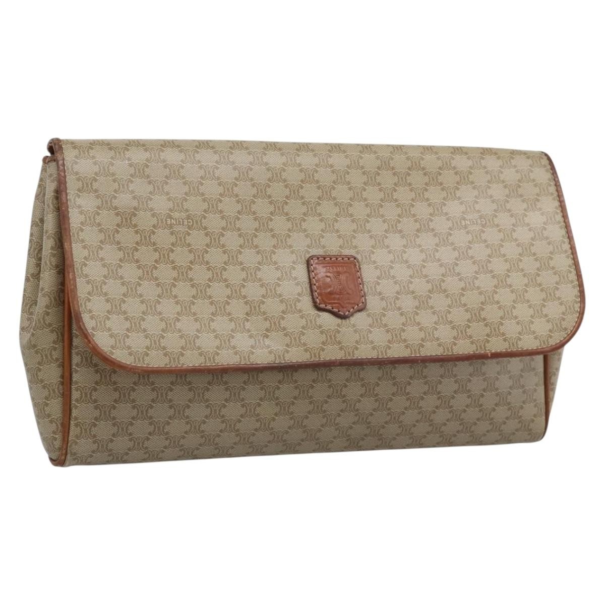 CELINE Macadam Clutch Bag PVC Beige Gold Auth 194369